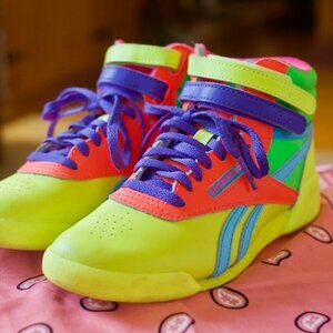 Reebok Freestyle Neon High Top Sneakers Size 1.5 (kids)